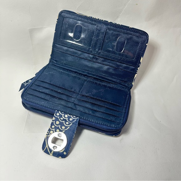 Vera Bradley Twirly Birds Navy Turn Lock Long Wallet Clutch Multi Compartment - Picture 7 of 11